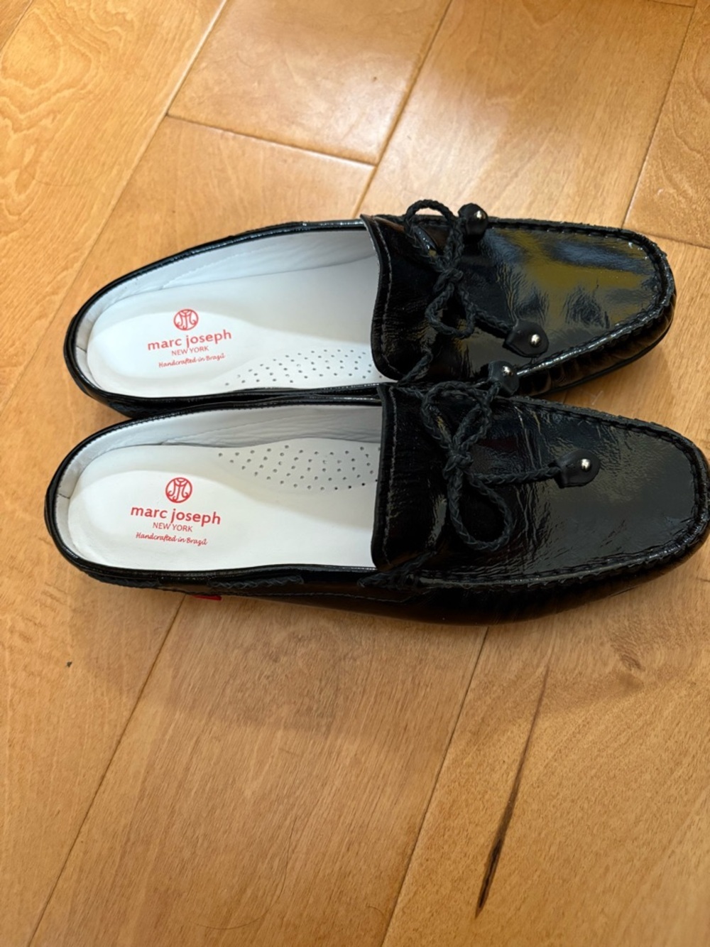 Marc Joseph slip on patent leather loafers mules shoes black 10.5